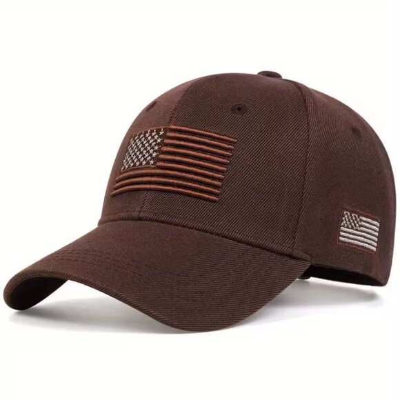 Brown Patriotic USA Flag Hat Tactical Baseball Cap Adjustable Embroidered Gift - Picture 1 of 1